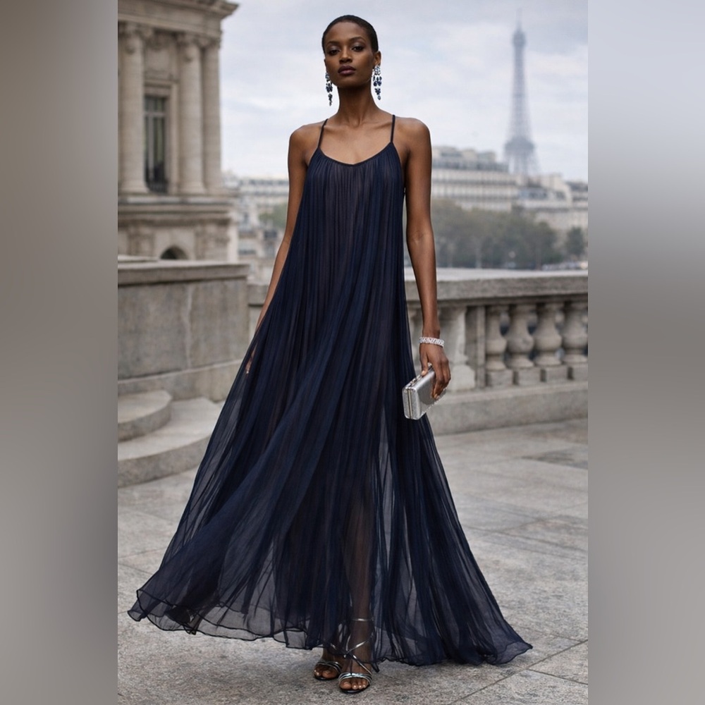 NEW BCBGMAXAZRIA Isadona Pleated Sleeveless Gauze Maxi Dress